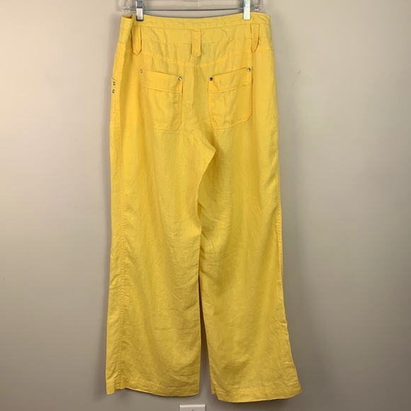 INC International Concepts Yellow Linen Drawstring Wide Leg Pants Crystal Detail - Picture 2 of 9